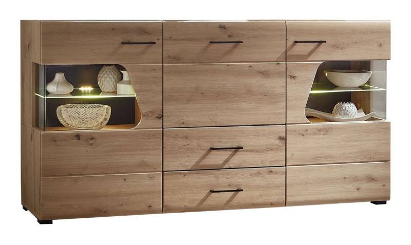 Sideboard FUNNY, B 170 x H 94 cm, Artisan Eiche Dekor, 3 Türen und 2 Schubladen, inkl. LED-Beleuchtung von OTTO