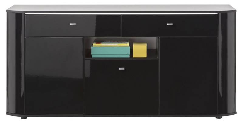 Sideboard ODESSA, Schwarz Hochglanz, Schwarz matt, 3 Türen, 2 Schubladen, inkl. LED-Beleuchtung, B 180 x H 86 x T 38 cm von OTTO