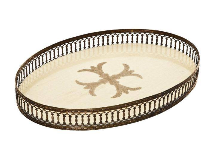 Signature Home Collection Dekotablett Tablett oval creme beige mit Lilie goldener Rand klassisch (1 Stück, 1 Tablett oval), Serviertablett in Handarbeit von OTTO