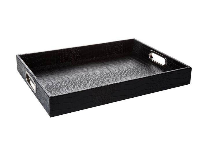 Signature Home Collection Tablett Tablett rechteckig Kunstleder Kroko Leder mit Griffen zum Servieren, Kunstleder, Edelstahl, (1 Stück, 1-tlg., 1x Tablett rechteckig Kunstleder), mit stabilen Metallgriffen und hohem Rand zum Servieren, schwarz, Kunstleder von OTTO