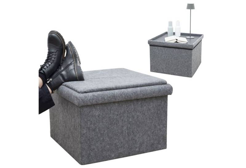 DuneDesign Couchtisch 3-in-1 Sofa Hocker mit Stauraum 56x56x40 Filz, Beistellhocker Sitzhocker Grau von DuneDesign