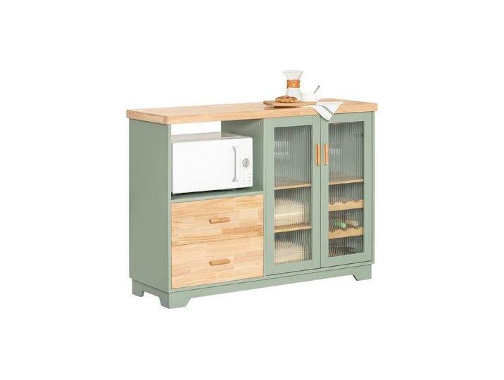 SoBuy Buffet FSB81, Schubladenschrank mit Glastüren, mit Schubladen Weinregal Sideboard Küchenschrank Kommode Flurschrank Mikrowellenschrank, grün von OTTO