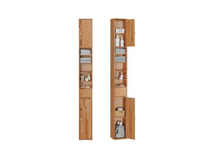 SoBuy Hochschrank BZR34, Badschrank schmal, Badezimmermöbel, Wasserabweisender Badzimmerschrank mit verstellbare Ablagen Badkommode schmal Badezimmer, beige von OTTO