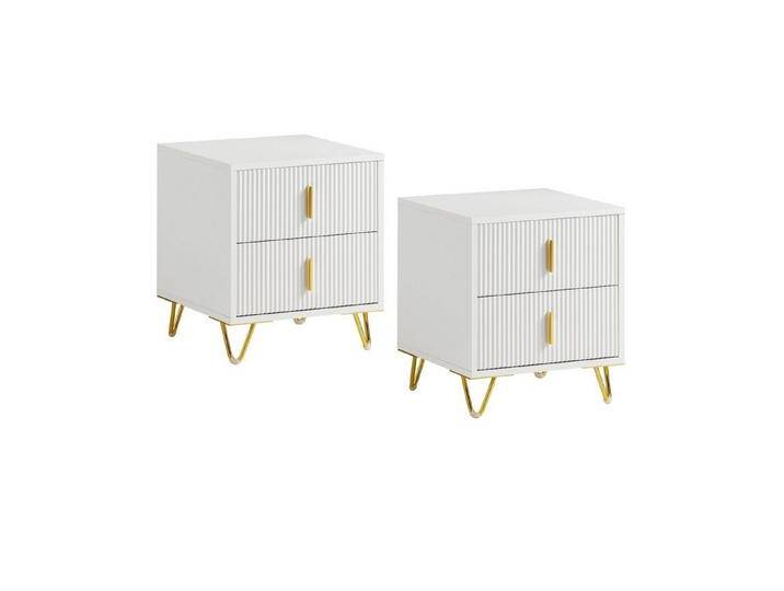 SoBuy Nachttisch FBT115, 2er Set, Nachtschrank mit 2 Schubladen, Beistelltisch, Nachtkommode, weiß, Weiß von OTTO