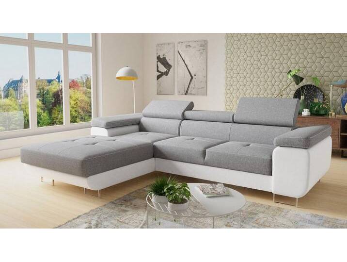 Sofnet Ecksofa Divo, mit Schlaffunktion und Bettkasten, Schlafsofa mit einstellbare Kopfstützen - Wohnlandschaft, weiß, Soft 017 + Sawana 21 von OTTO