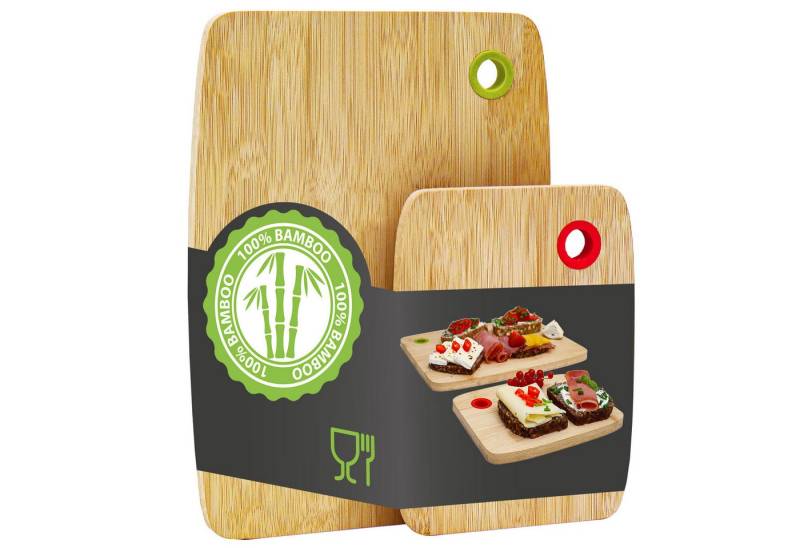 DuneDesign Schneidebrett 2er Set Holz Küchenbrett mit Farb-Ringen 30x22 Bambusbrett Hygienisch, Bambus, Holzbrett für Fleisch & Gemüse - Bambus Brett Beidseitig Verwendbar von DuneDesign