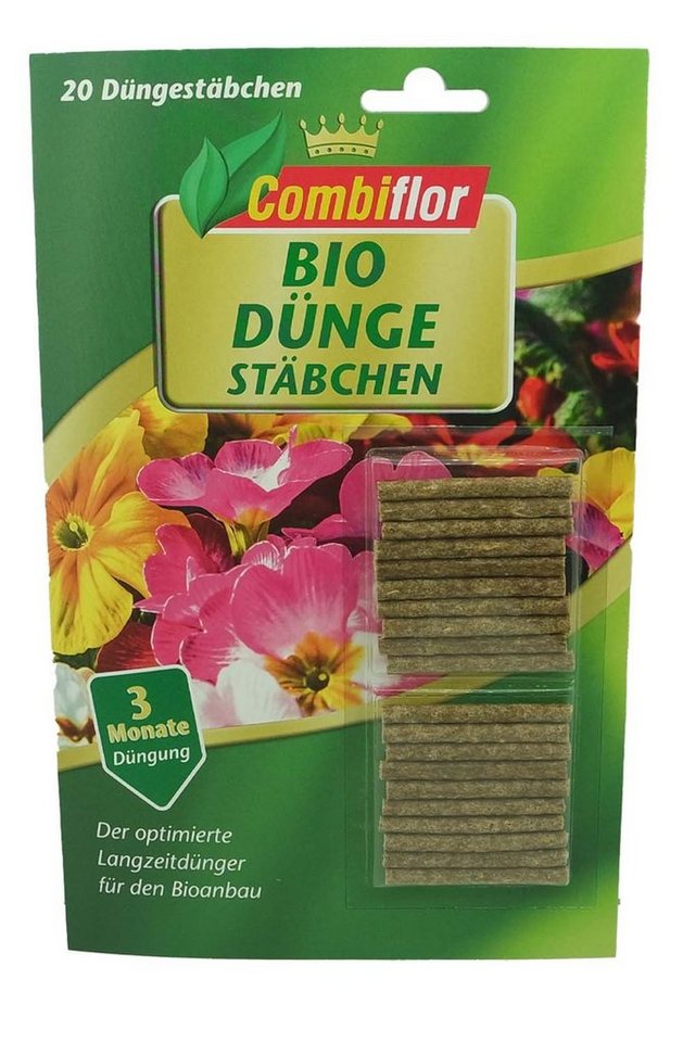 Combiflor Blumendünger Combiflor Bio Düngestäbchen Organischer NPK 20er, Stück, 20-St., Düngestäbchen, Pflanzenpflege Biodünger NPK-Dünger NPK-Düngestäbchen von Combiflor