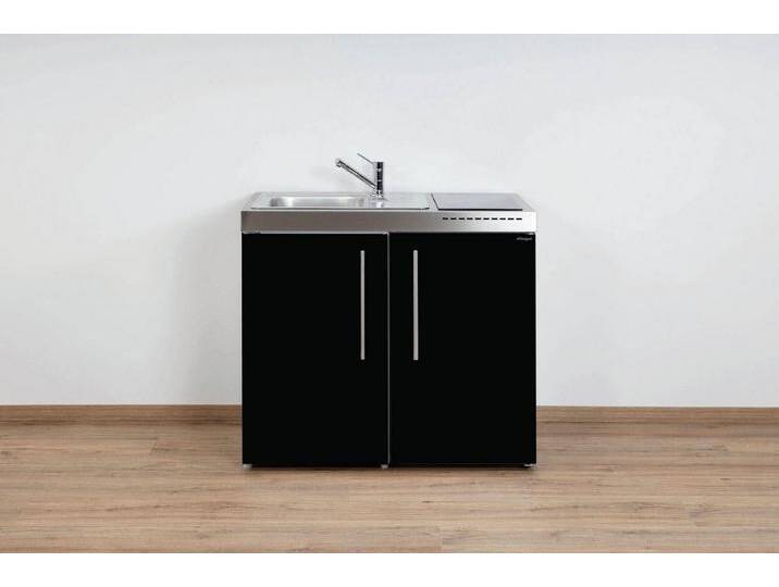 Stengel Küchenzeile Miniküche Premiumline MP 100, (Kleine Single Küchen 100 cm Schwarz), Küchenblock mit Spüle und Geräten: Kühlschrank und Induktionskochfeld, schwarz, mit Kühlschrank von OTTO