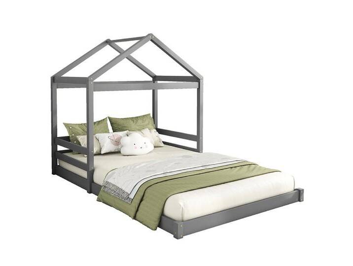 Sweiko Kinderbett Jugendbett Doppelbett 140 x 200 cm (Hausbett mit Lattenrost ohne Matratze Kiefernholz), Grau, grau, Grau von OTTO