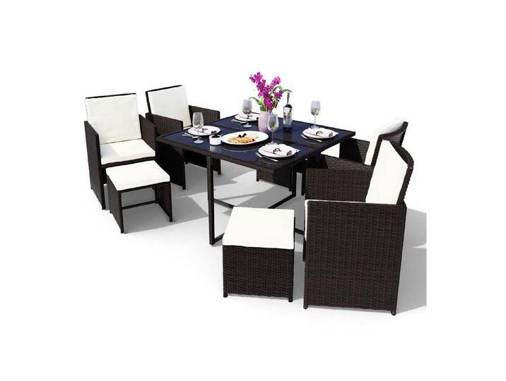 Swing&Harmonie Garten-Essgruppe Poly Rattan Sitzgruppe Esstisch Lounge Gartenmöbel, (Sitzgarnitur, Tisch, Stühle, Hocker Garnitur Set), schwarz von OTTO