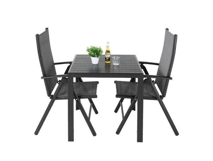 TLGREEN Gartenlounge-Set Gartenmöbel-Set,Balkonmöbel-Set,Aluminium-Sitzgruppe, (2er Verstellbare Hochlehner Klappstühle + 1 WPC Quadratisch Tisch, 3-tlg., Essgruppe Sitzgruppe), 2 Stühle mit hoher Rückenlehne und 1 Tisch,Wetterfest, schwarz von OTTO