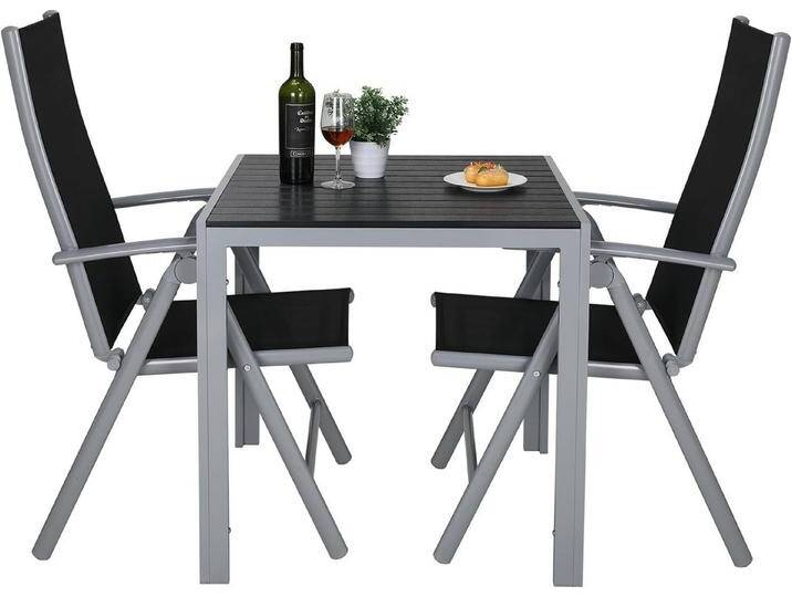 TLGREEN Gartenlounge-Set Gartenmöbel-Set,Balkonmöbel-Set,Aluminium-Sitzgruppe, (2er Verstellbare Hochlehner Klappstühle + 1 WPC Quadratisch Tisch, 3-tlg., Essgruppe Sitzgruppe), klappbar Aluminium Sitzgarnitur mit WPC Tisch, wetterfest, Leicht, grau von OTTO