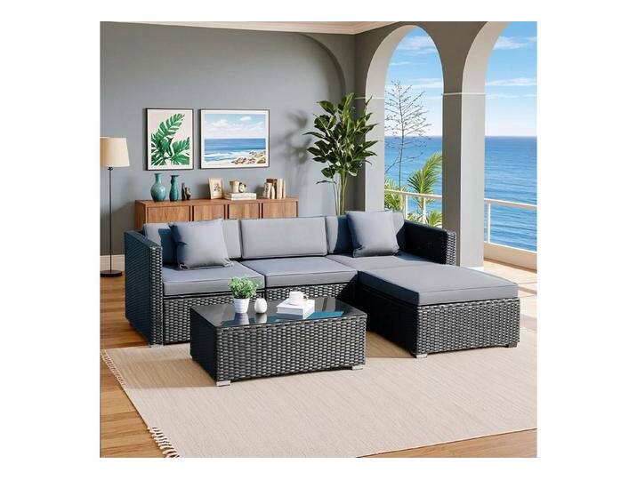 TLGREEN Gartenlounge-Set Polyrattan Balkon lounge Set, (Terrassenmöbel,Rattanmöbel Sofa Set), 5 Teilig Lounge Gartenmöbel Set mit KissenWetterfest von OTTO