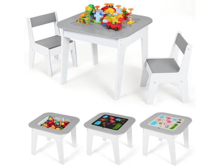 TLGREEN Kindertisch mit 2 Stühlen, Kindersitzgruppe (4-in-1-Multifunktionstisch, Kindermöbel für Kinderzimmer, Stauraum), Doppelseitiger Maltisch & Bauplatte von OTTO