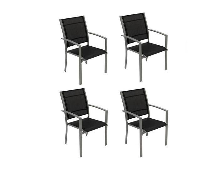 TPFGarden Gartenstuhl LEEDS (4er Set Stapelsessel - Metall silber + Textilgewebe schwarz) von OTTO