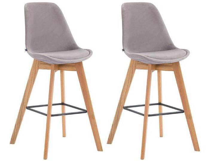 TPFLiving Barhocker 2er Set (Set, 2 St., Barstuhl - Thekenhocker - Tresenhocker - Hocker für Küche), 4-Fuß Gestell Eichenholz Natur - Sitzfläche: Samt Grau, grau von OTTO