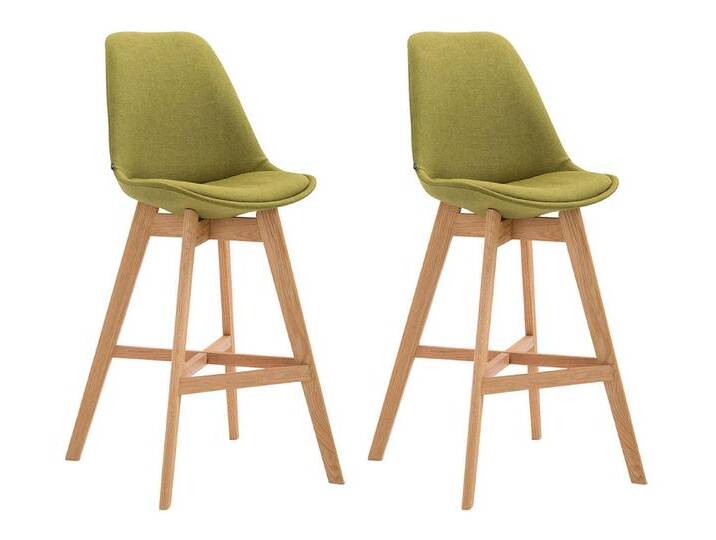 TPFLiving Barhocker 2er Set (Set, 2 St., Barstuhl - Thekenhocker - Tresenhocker - Hocker für Küche), 4-Fuß Gestell Holz Natur - Sitzfläche: Stoff Grün, grün von OTTO
