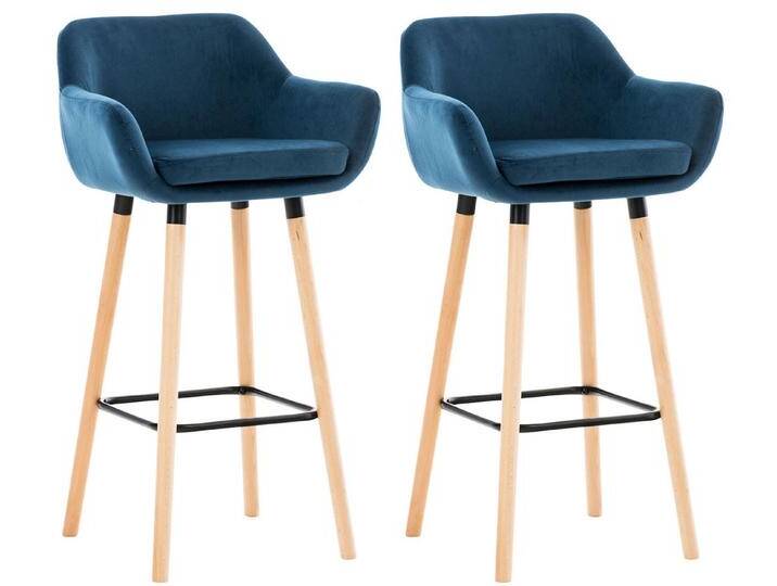 TPFLiving Barhocker 2er Set (Set, 2 St., Barstuhl - Thekenhocker - Tresenhocker - Hocker für Küche), Tresenhocker 4-Fuß Gestell Holz - Sitzfläche: Samt Blau, blau von OTTO