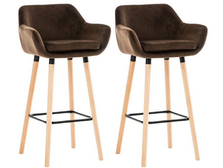 TPFLiving Barhocker 2er Set (Set, 2 St., Barstuhl - Thekenhocker - Tresenhocker - Hocker für Küche), Tresenhocker 4-Fuß Gestell Holz - Sitzfläche: Samt Braun, braun von OTTO