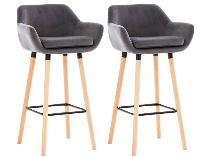 TPFLiving Barhocker 2er Set (Set, 2 St., Barstuhl - Thekenhocker - Tresenhocker - Hocker für Küche), Tresenhocker 4-Fuß Gestell Holz - Sitzfläche: Samt Grau, grau von OTTO