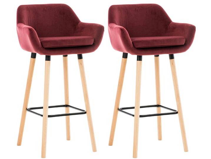 TPFLiving Barhocker 2er Set (Set, 2 St., Barstuhl - Thekenhocker - Tresenhocker - Hocker für Küche), Tresenhocker 4-Fuß Gestell Holz - Sitzfläche: Samt Rot, rot von OTTO