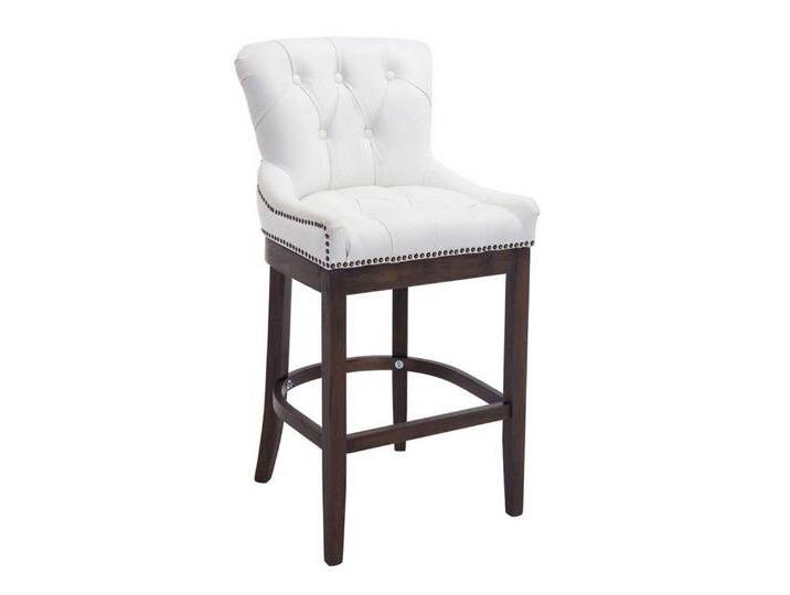 TPFLiving Barhocker Echtelder (Barstuhl mit Rückenlehne - Hocker für Küche), 4-Fuß Gestell Holz dunkelbraun - Sitzfläche: Echtleder Weiß, weiß von OTTO