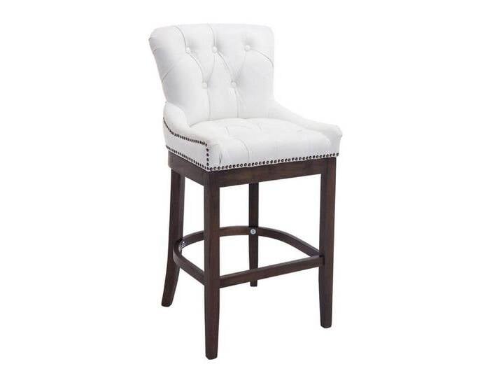 TPFLiving Barhocker Echtelder (Barstuhl mit Rückenlehne - Hocker für Küche), 4-Fuß Gestell Holz dunkelbraun - Sitzfläche: Echtleder Weiß, weiß von OTTO