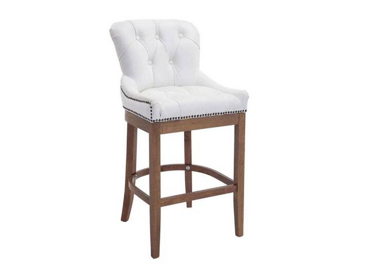 TPFLiving Barhocker Echtelder (Barstuhl mit Rückenlehne - Hocker für Küche), 4-Fuß Gestell Holz hellbraun - Sitzfläche: Echtleder Weiß, weiß von OTTO