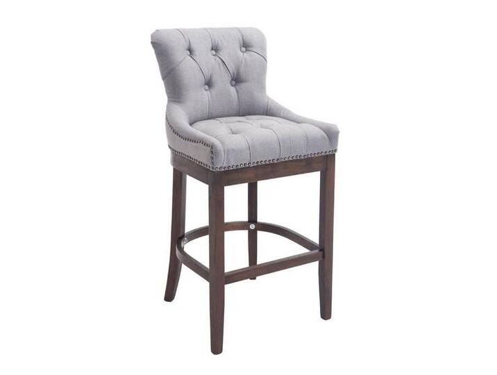 TPFLiving Barhocker Stoff (Barstuhl mit Rückenlehne - Hocker für Küche), 4-Fuß Gestell Holz Antik dunkelbraun - Sitzfläche: Stoff Hellgrau, grau von OTTO