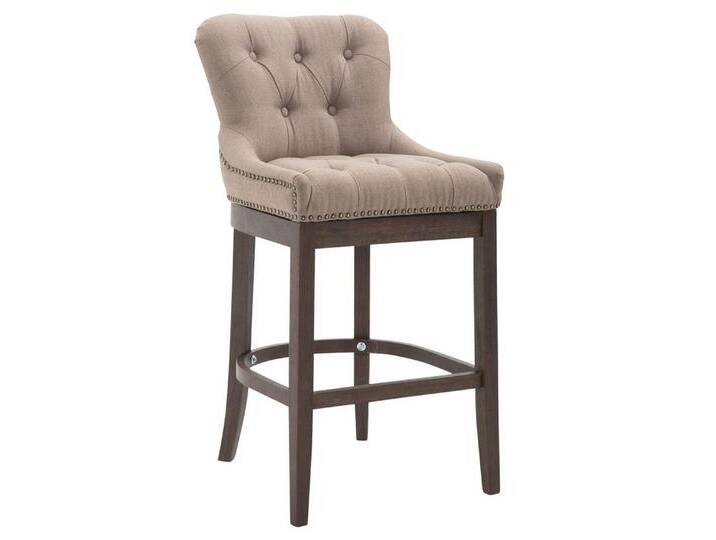 TPFLiving Barhocker Stoff (Barstuhl mit Rückenlehne - Hocker für Küche), 4-Fuß Gestell Holz Antik dunkelbraun - Sitzfläche: Stoff Taupe, grau von OTTO