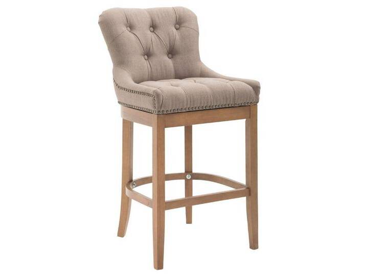 TPFLiving Barhocker Stoff (Barstuhl mit Rückenlehne - Hocker für Küche), 4-Fuß Gestell Holz Antik hellbraun - Sitzfläche: Stoff Taupe, grau von OTTO