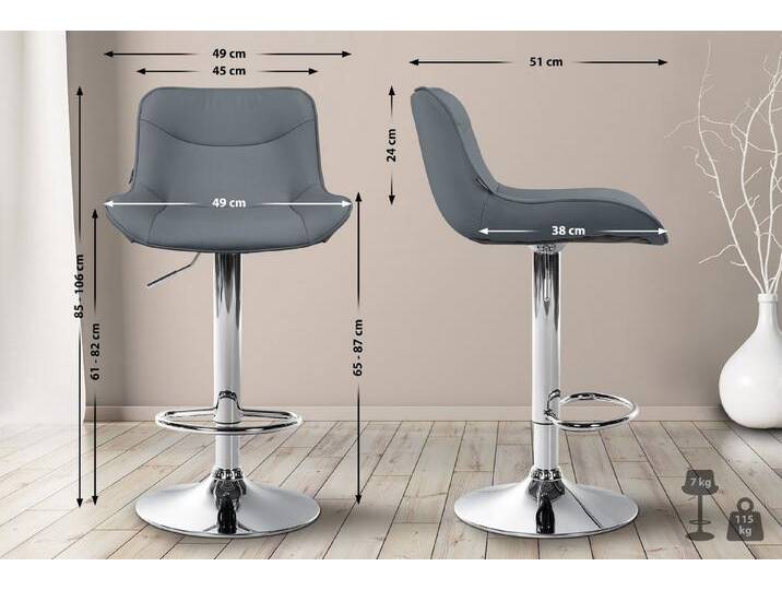TPFLiving Barhocker höhenverstellbar (Barstuhl - Hocker für Küche - stabiles Drehgestell), Thekenstuhl mit bequemer Sitzfläche: Kunstleder grau, grau von OTTO