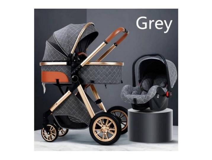TPFLiving Kombi-Kinderwagen Babyschale Baby Buggy Babywanne Windeltasche, Moskitonetz Regenschutz Kinderwagen 3 in 1 inkl. Zubehörset Grau, grau, Grau von OTTO