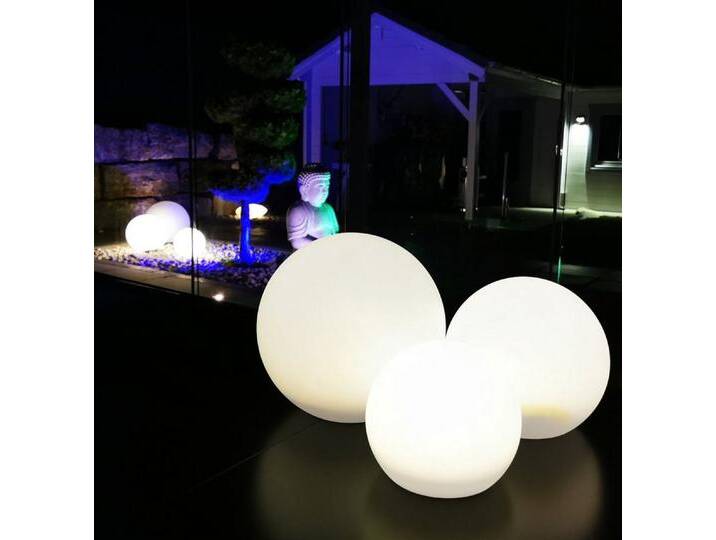 TRANGO LED Gartenleuchte, RGB Farbwechsel, 3er Set SO-202030 IP44 LED-Solarleuchte in 20-20-30cm Durchmesser Weiß matt mit 3000K warmweiß LED & RGB Farbwechsel LED *SNOWY* Solarkugel Leuchtkugel, Außenleuchte von OTTO