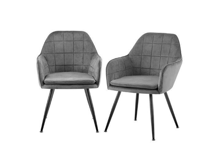 TRISENS Esszimmerstuhl (Stück, 2 St), Armlehnenstuhl mit abgestepptem Samtbezug Loungesessel in Steppoptik, grau, 2 St., Hellgrau von OTTO