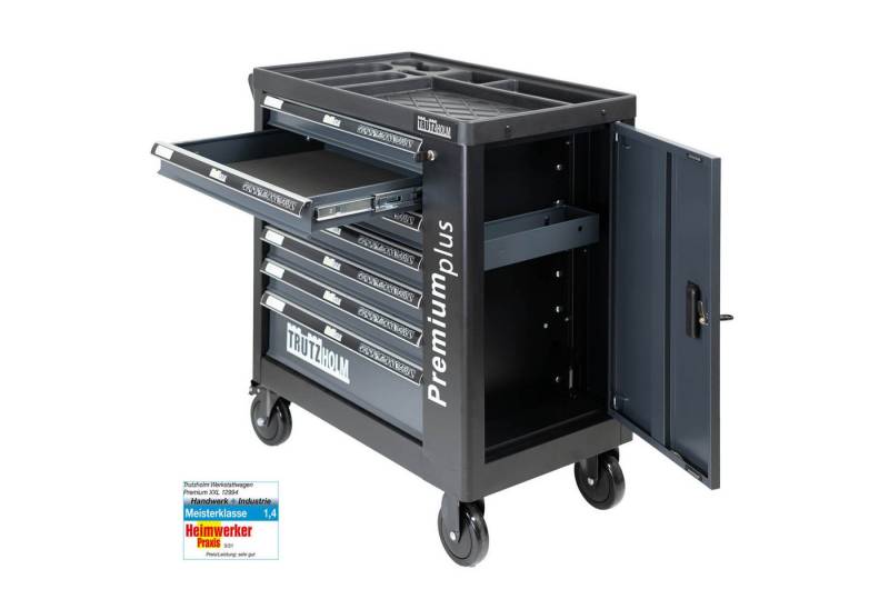 TRUTZHOLM Werkstattwagen Premium Plus XXL unbestückt 84 x 74 Seitentür 7 Schubladen, auf Rollen, 254-tlg. Werkzeugset, Antirutschmatten, Stahl von TRUTZHOLM