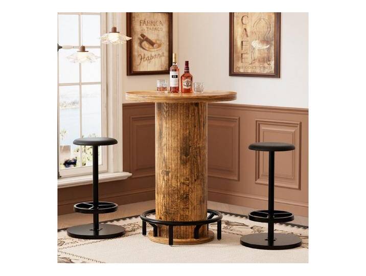TWSOUL Bartisch mit 2 Metall Barhockern, Holz Bistro im Industrial-Look 60*96cm, 3er-Set, Hoher Kleiner Cocktailtisch für Küche,Wohnzimmer,Bar, braun von OTTO