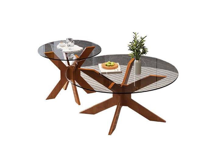 TWSOUL Couchtisch 2-teiliges Set Couchtisch,Tischplatte aus Glas, 80cm+50cm, weiß von OTTO