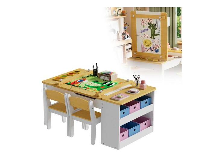 TWSOUL Kinderschreibtisch 3 in 1 kindersitzgruppe , Bringen Sie zwei Stühle mit, Verstellbare Tischplatte, 110 * 62 * 53,4 cm, weiß von OTTO