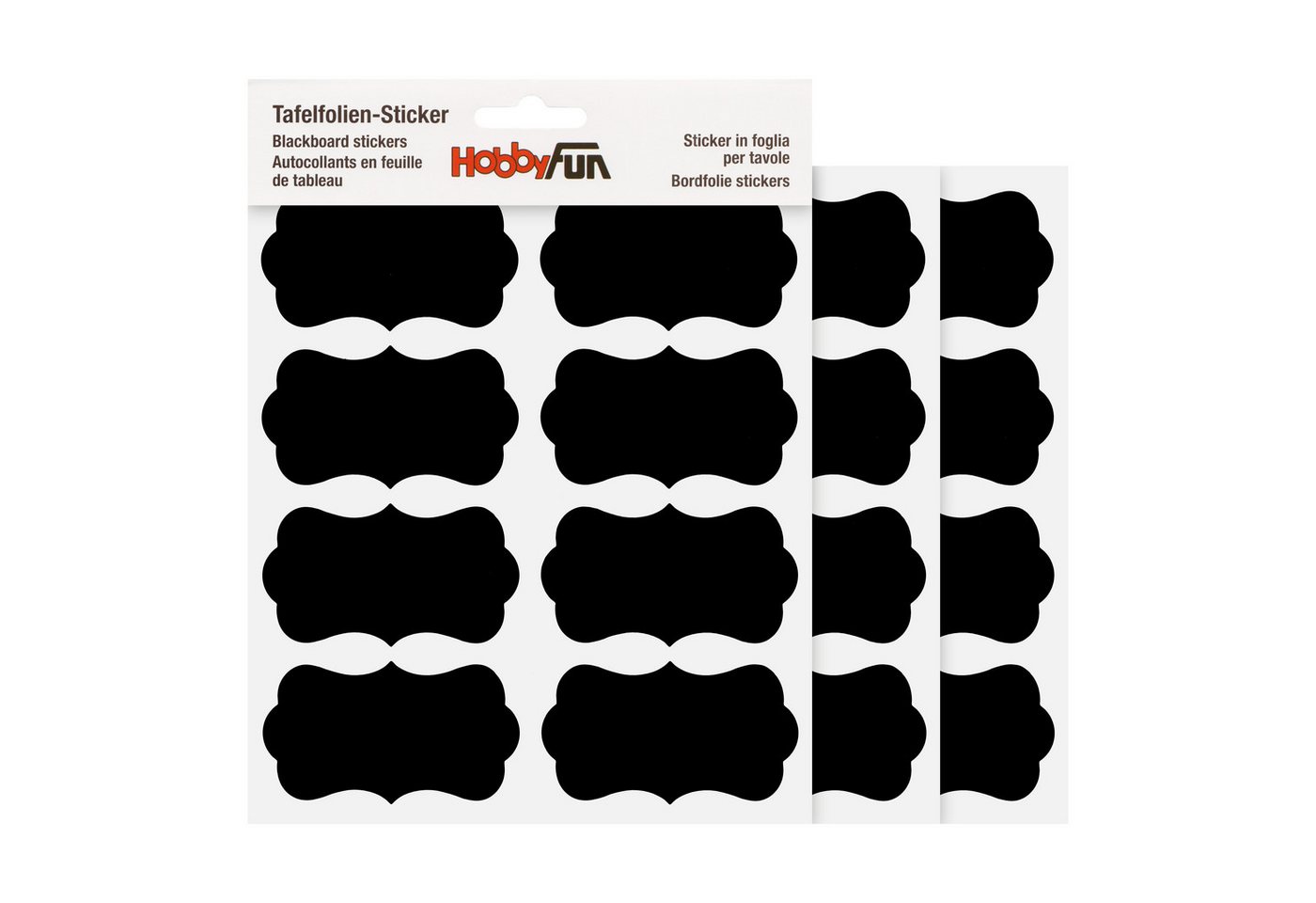 HobbyFun Tafelfolie Tafelfolien-Sticker Rechteck geschwungen, 24 Stück von HobbyFun