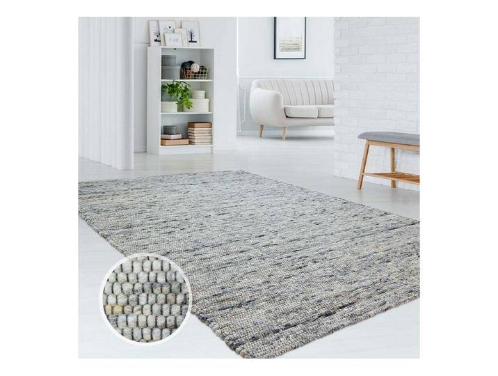 TaraCarpet Wollteppich Handweb Erfenstein, rechteckig, Höhe: 13 mm, Schurwollteppich grau gewalkt Wohnzimmer Schlaf- Esszimmer 070x130, grau von OTTO