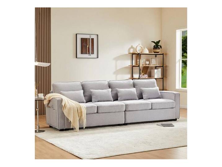 TavilaEcon Big-Sofa 4-Sitzer aus Leinenstoff mit Armlehnentaschen und Kissen, Minimalistisches Design, 264×83×87cm, Hellgrau, grau TavilaEcon Big-Sofa 4-Sitzer aus Leinenstoff mit Armlehnentaschen und Kissen, Minimalistisches Design, 264×83×87cm, Hellgrau, grau von OTTO