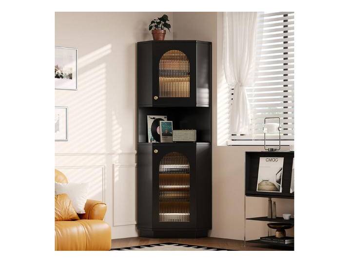 TavilaEcon Eckschrank Badschrank mit Lichtleiste &zwei Ablagefächern, schwarz offenes Fach mit verstellbaren Einlegeböden, 45x 45 x 166,5 cm, schwarz von OTTO