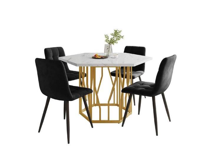 TavilaEcon Essgruppe Modernes, schlichtes Esstisch- und Stuhlset aus Marmor, (5-tlg., 1 Tisch und 4 Stühle), Goldene Metallbeine aus Metall, Ergonomische Stühle, schwarz von OTTO