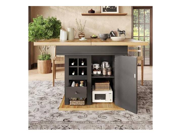 TavilaEcon Esstisch Ausziehbarer Esstisch, kappbarer Küchentisch für 4-6 Personen (1-St), aus MDF+PB-Material, mit Weinregal und 1 Schubladen, schwarz von OTTO