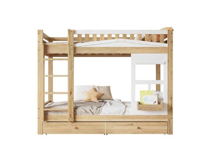 TavilaEcon Etagenbett Kinderbett mit Fenster, Fallschutzgitter, stabiles Geländer, 90x200cm (Ohne Matratze), Zwei Schubladen mit Rollen von OTTO