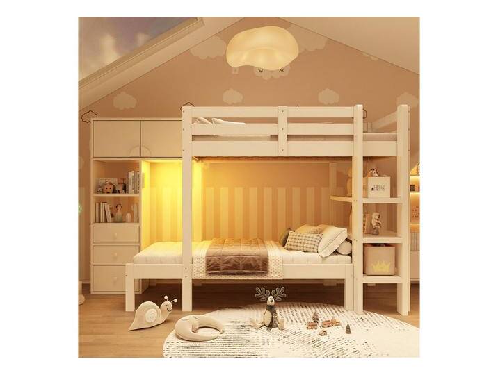 TavilaEcon Etagenbett mit intelligentem Nachtlicht, versetztes Design mit Schrank (1-St), mit Regal und 3 Schubladen, 90×200cm, weiß, weiß von OTTO