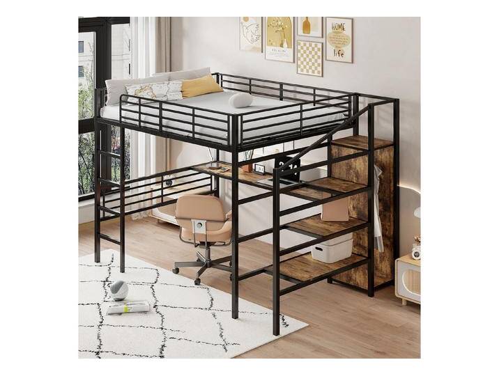 TavilaEcon Hochbett mit Schreibtisch, offener Kleiderschrank Stufentreppe zur Aufbewahrung, Eisenrahmen, Schwarz, 140*200cm, schwarz, Schwarz TavilaEcon Hochbett mit Schreibtisch, offener Kleiderschrank Stufentreppe zur Aufbewahrung, Eisenrahmen, Schwarz, 140*200cm, schwarz, Schwarz von OTTO