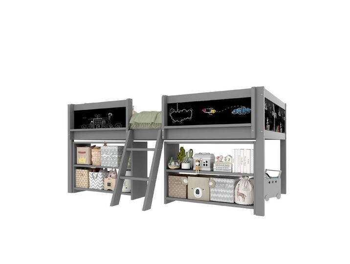 TavilaEcon Kinderbett mit Geländer und Leiter, mehrere Einlegeböden zur Aufbewahrung, Ohne Matratze, 90*200cm, grau, grau, grau von OTTO