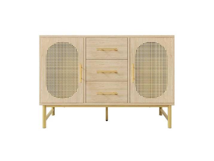 TavilaEcon Sideboard mit 3-Schubladen und 2-Rattan-Türer, 120 x 40 x 74 cm, natur, beige von OTTO